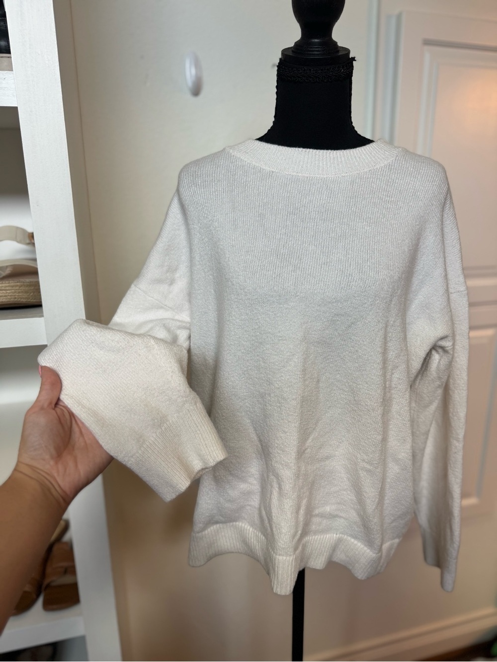 LOFT Off-White Lightweight Crewneck Sweater